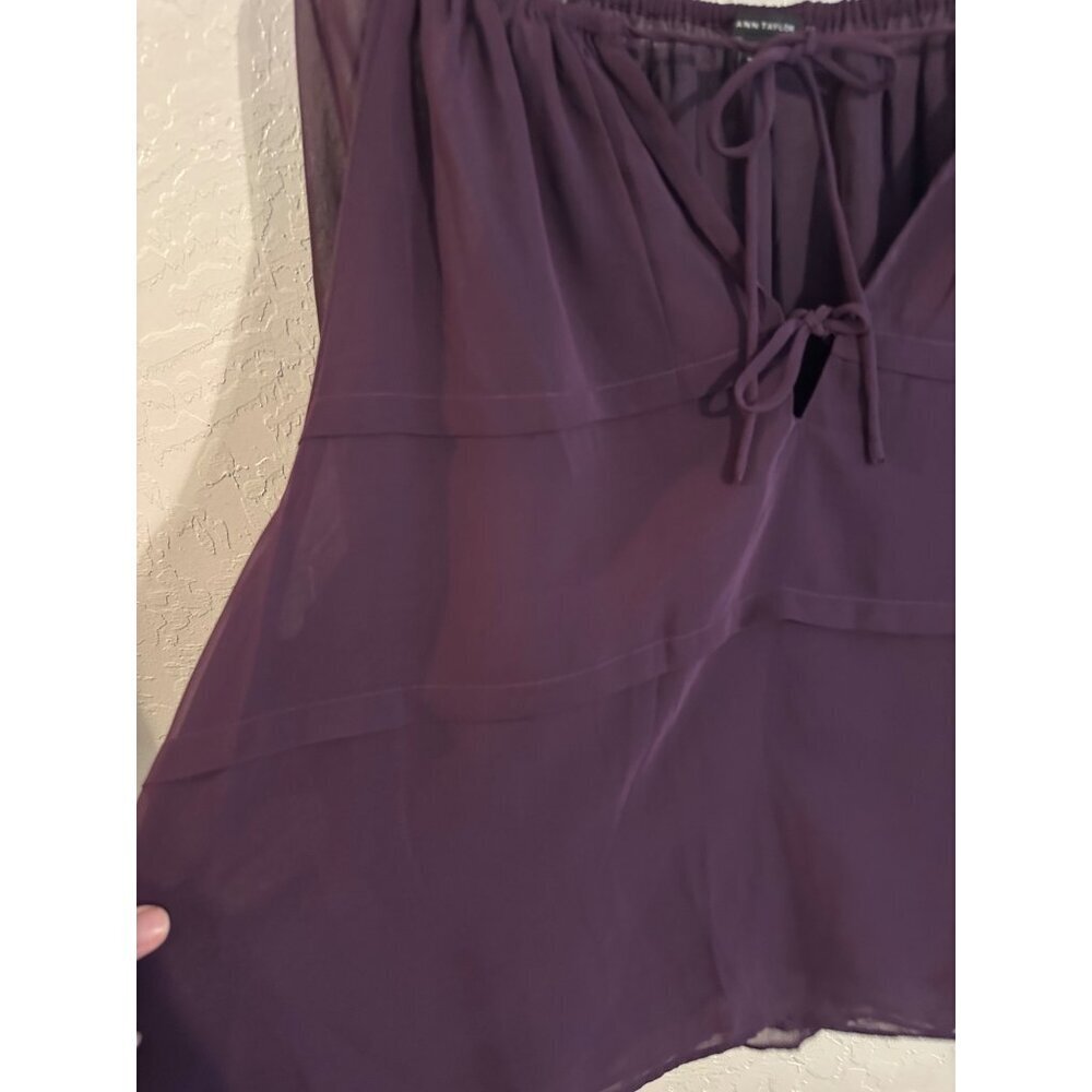 Y Ann Taylor XL Purple Chiffon Tiered Wide Arm Oversized Fairy Tie Blouse - Picture 5 of 10